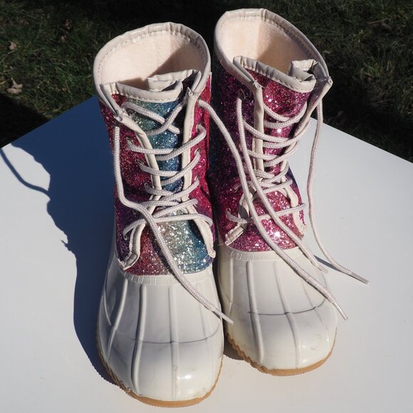 Sugar Women's Rainbow Sparkle Glitter Duck Boots Size 9 - Picture 7 of 10